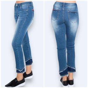 Layered Asymmetrical Raw Hem Jeans
